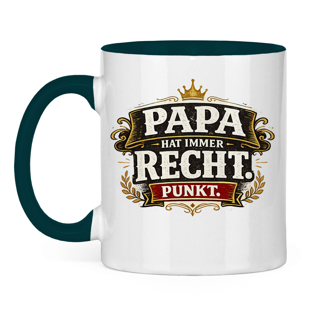 Zweifarbige Tasse „Papa hat immer recht“ – Lustige Papa Keramiktasse Geschenkidee