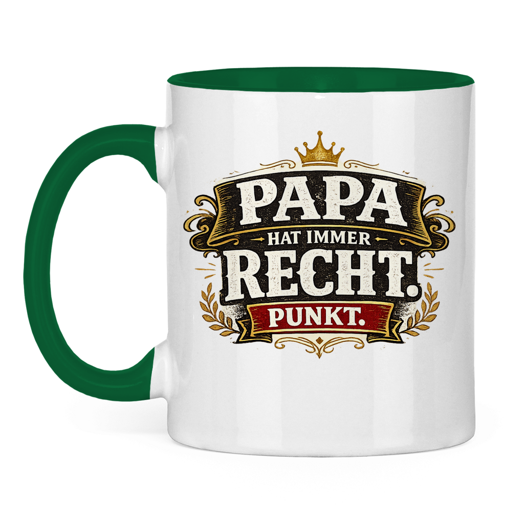 Zweifarbige Tasse „Papa hat immer recht“ – Lustige Papa Keramiktasse Geschenkidee