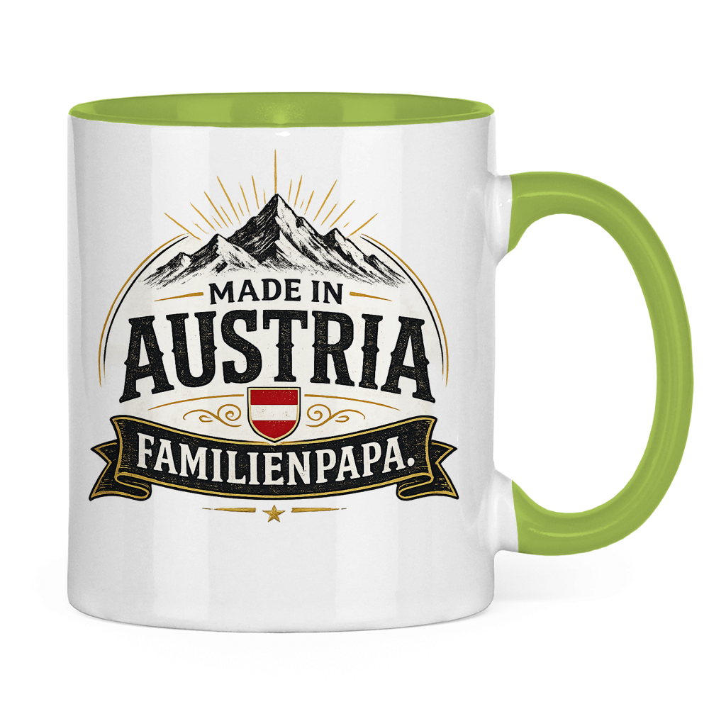 Dvobojna šolja "Made in Austria – Porodični Tata" | Smiješan poklon za Očev dan