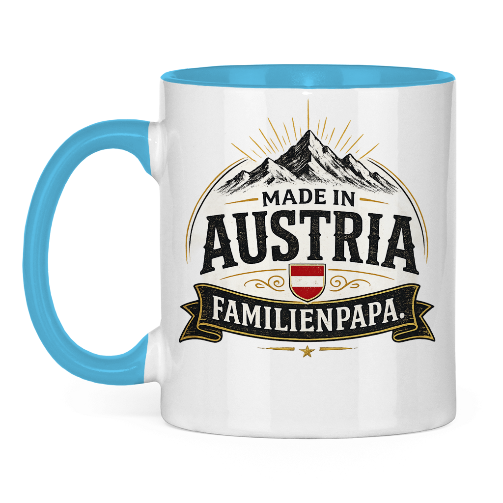 Dvobojna šolja "Made in Austria – Porodični Tata" | Smiješan poklon za Očev dan