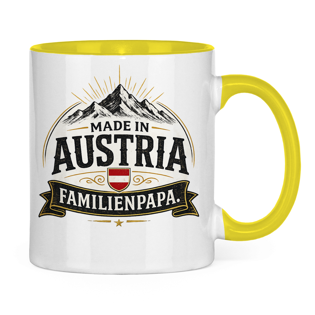 Dvobojna šolja "Made in Austria – Porodični Tata" | Smiješan poklon za Očev dan