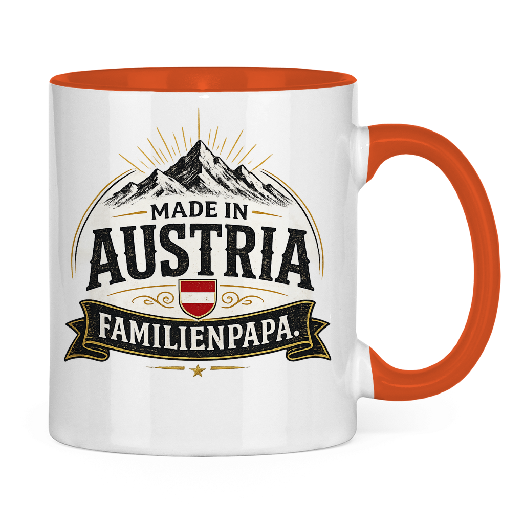 Dvobojna šolja "Made in Austria – Porodični Tata" | Smiješan poklon za Očev dan