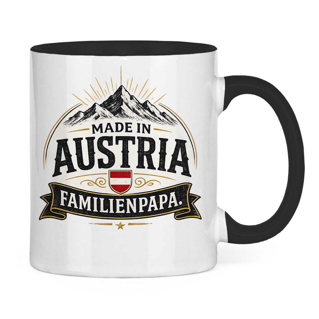 Dvobojna šolja "Made in Austria – Porodični Tata" | Smiješan poklon za Očev dan