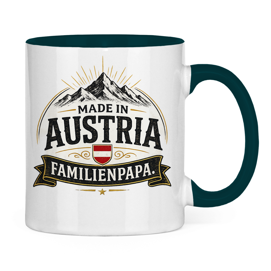 Dvobojna šolja "Made in Austria – Porodični Tata" | Smiješan poklon za Očev dan