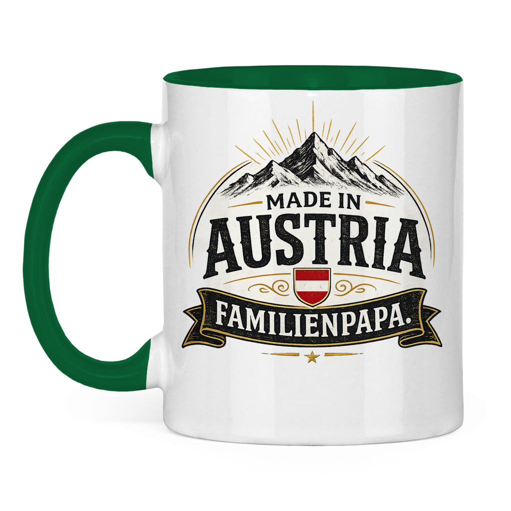 Dvobojna šolja "Made in Austria – Porodični Tata" | Smiješan poklon za Očev dan