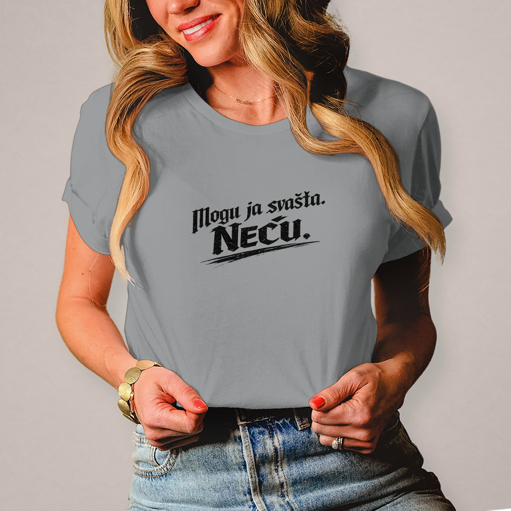 Damen T-Shirt „Mogu ja svašta. Neću.“ – Balkanski Humor Streetwear Shirt