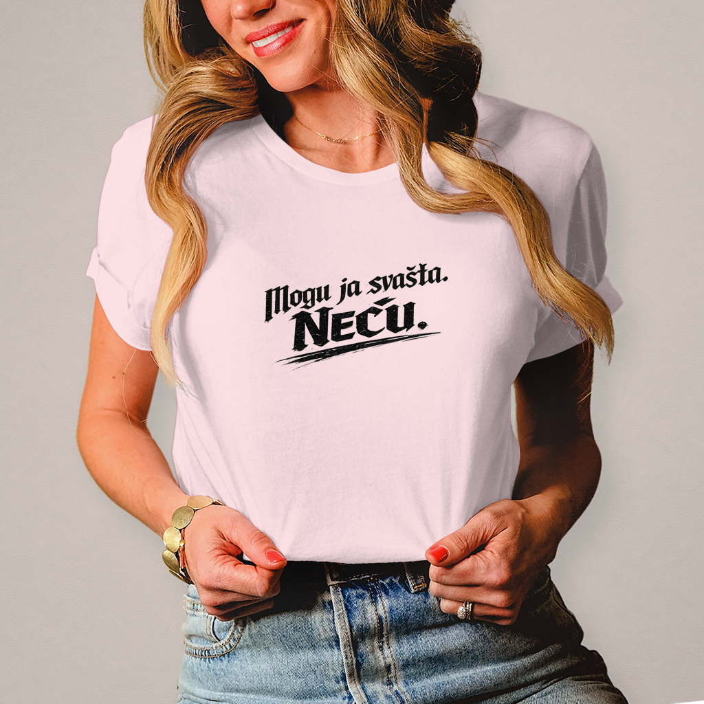 Damen T-Shirt „Mogu ja svašta. Neću.“ – Balkanski Humor Streetwear Shirt