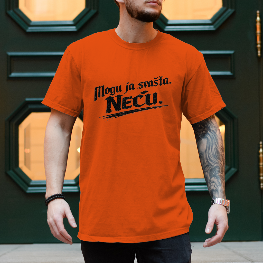 Herren T-Shirt „Mogu ja svašta. Neću.“ – Balkanski Humor Streetwear Shirt