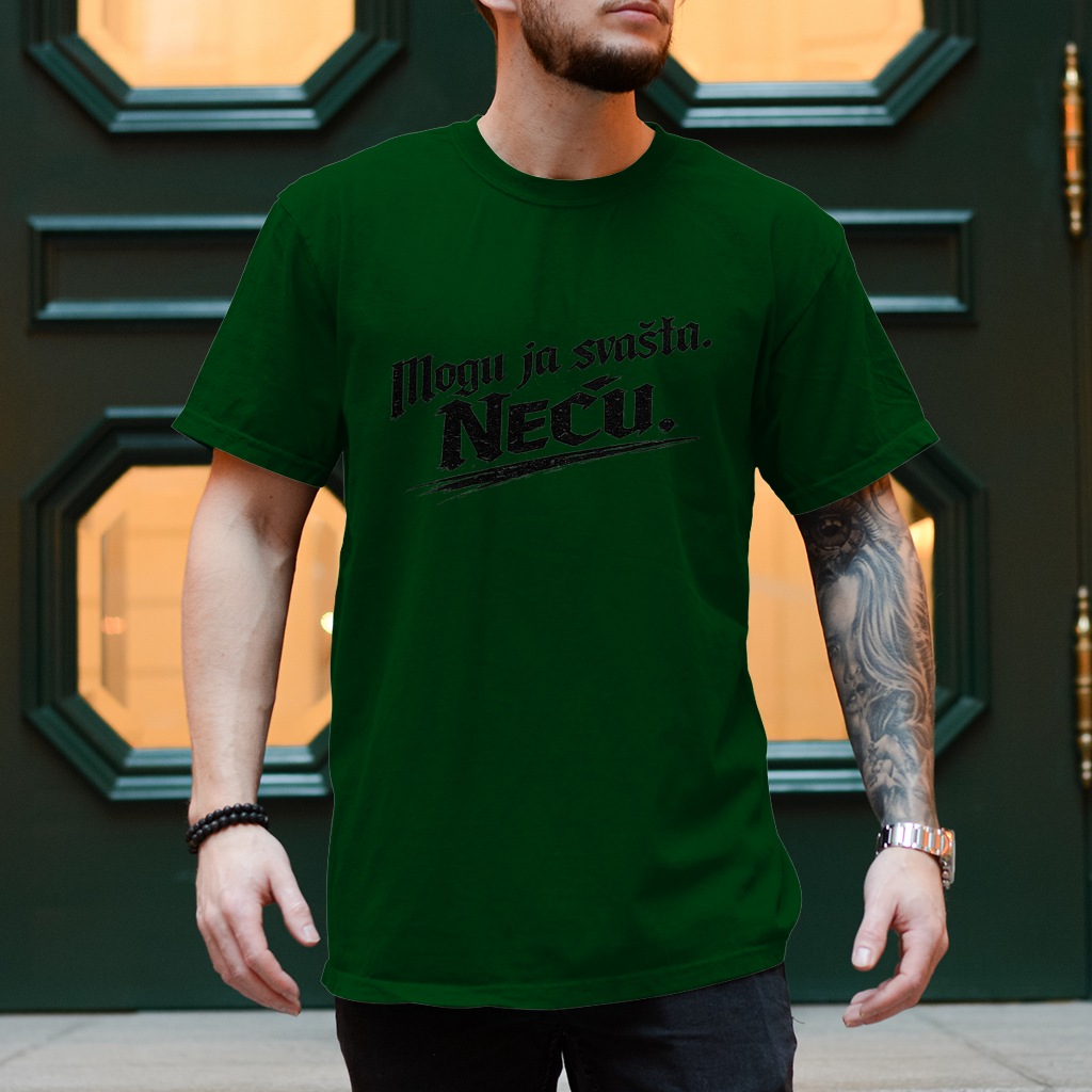 Herren T-Shirt „Mogu ja svašta. Neću.“ – Balkanski Humor Streetwear Shirt