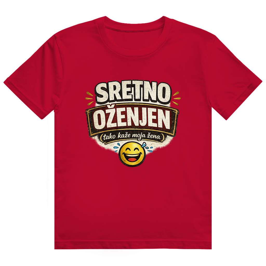 Herren Heavy Cotton T-Shirt Sretno Oženjen Smiley