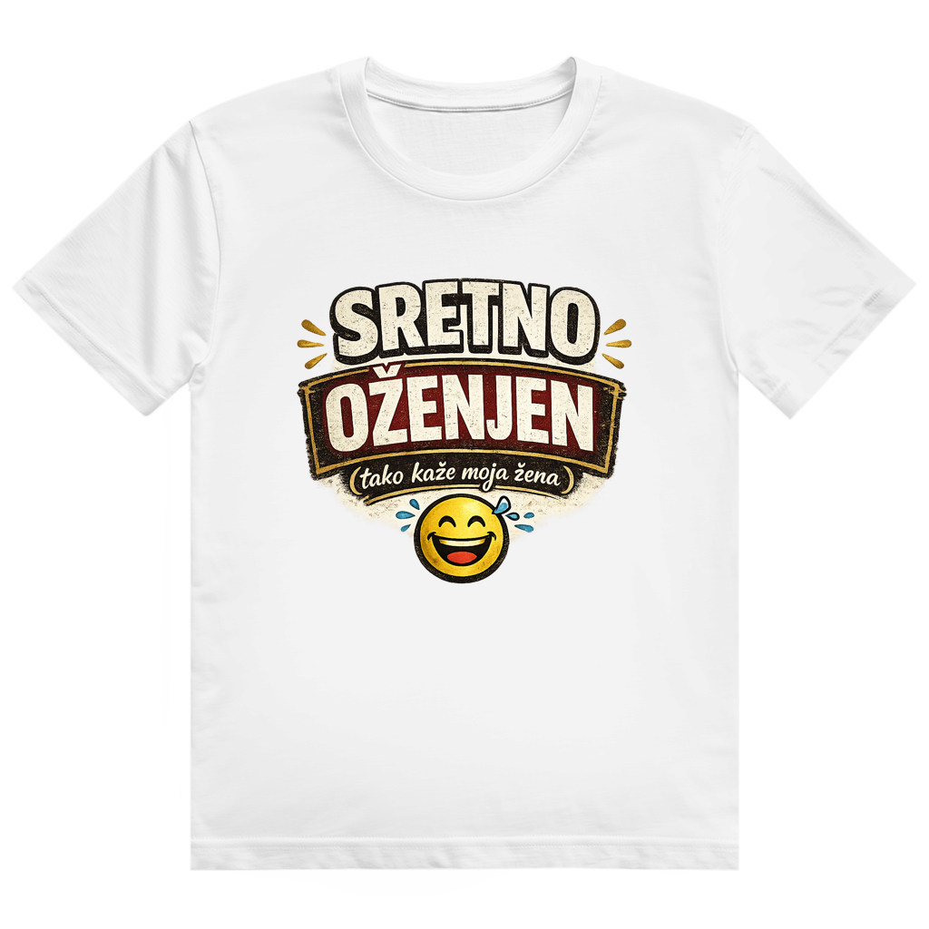 Herren Heavy Cotton T-Shirt Sretno Oženjen Smiley