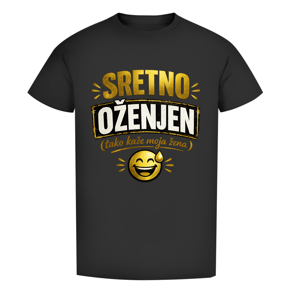 Sretno Oženjen Gold Smiley Herren Premium Bio T-Shirt
