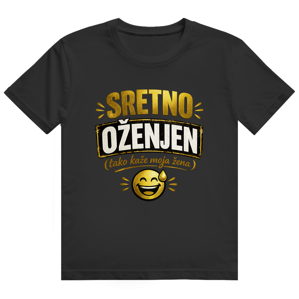 Herren Heavy Cotton T-Shirt Sretno Oženjen Gold Smiley