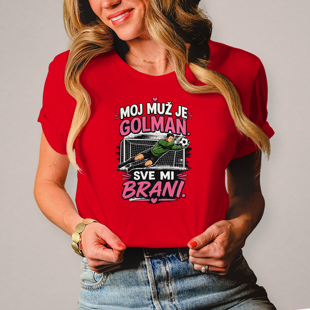 Damen T-Shirt Moj Muz Je Golman