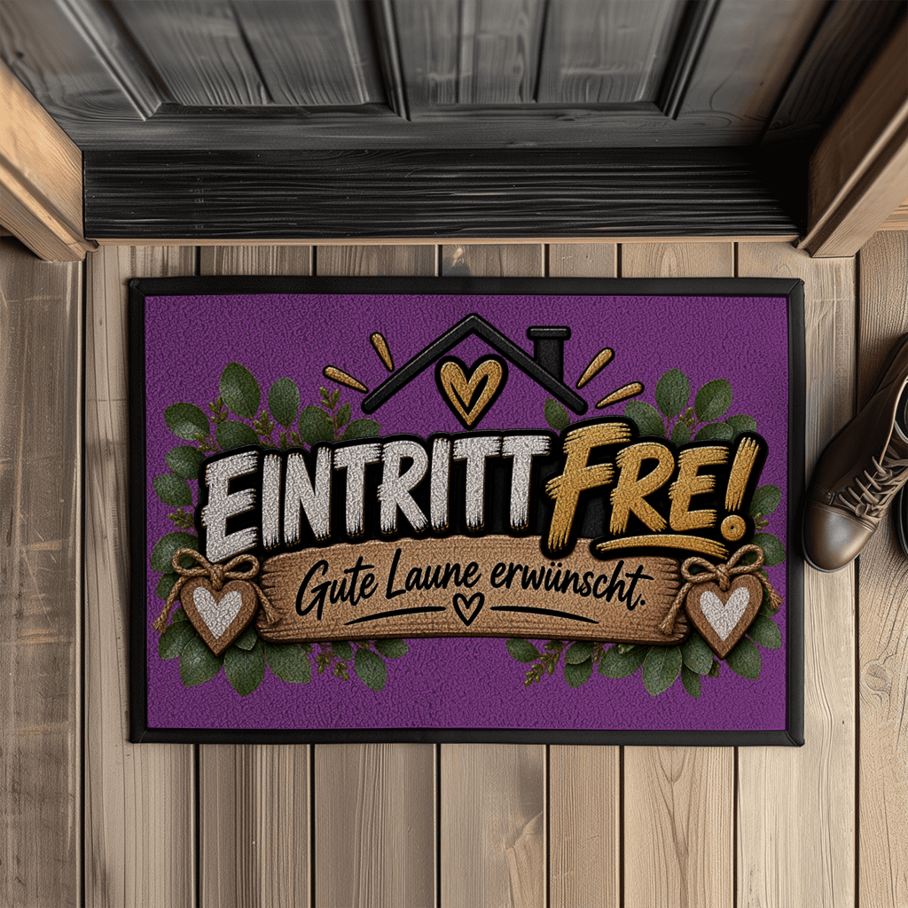 Fußmatte „Eintritt frei – Gute Laune erwünscht“ mit Gummirand