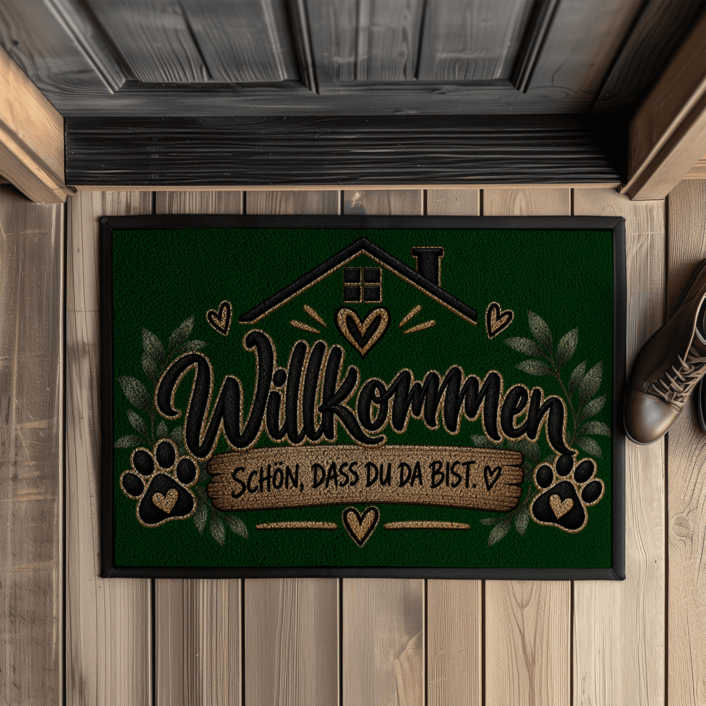 Fußmatte „Willkommen – Schön, dass du da bist“ mit Pfoten