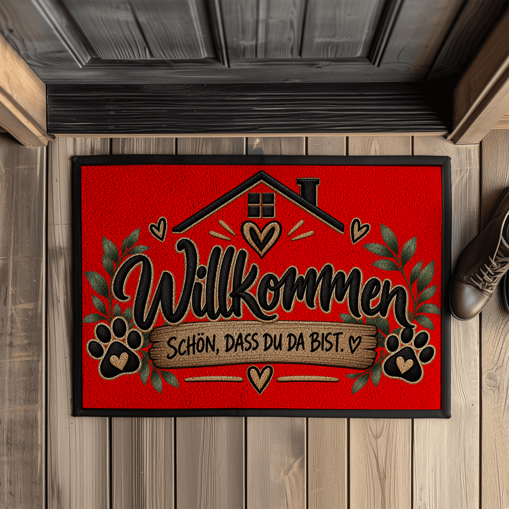 Fußmatte „Willkommen – Schön, dass du da bist“ mit Pfoten