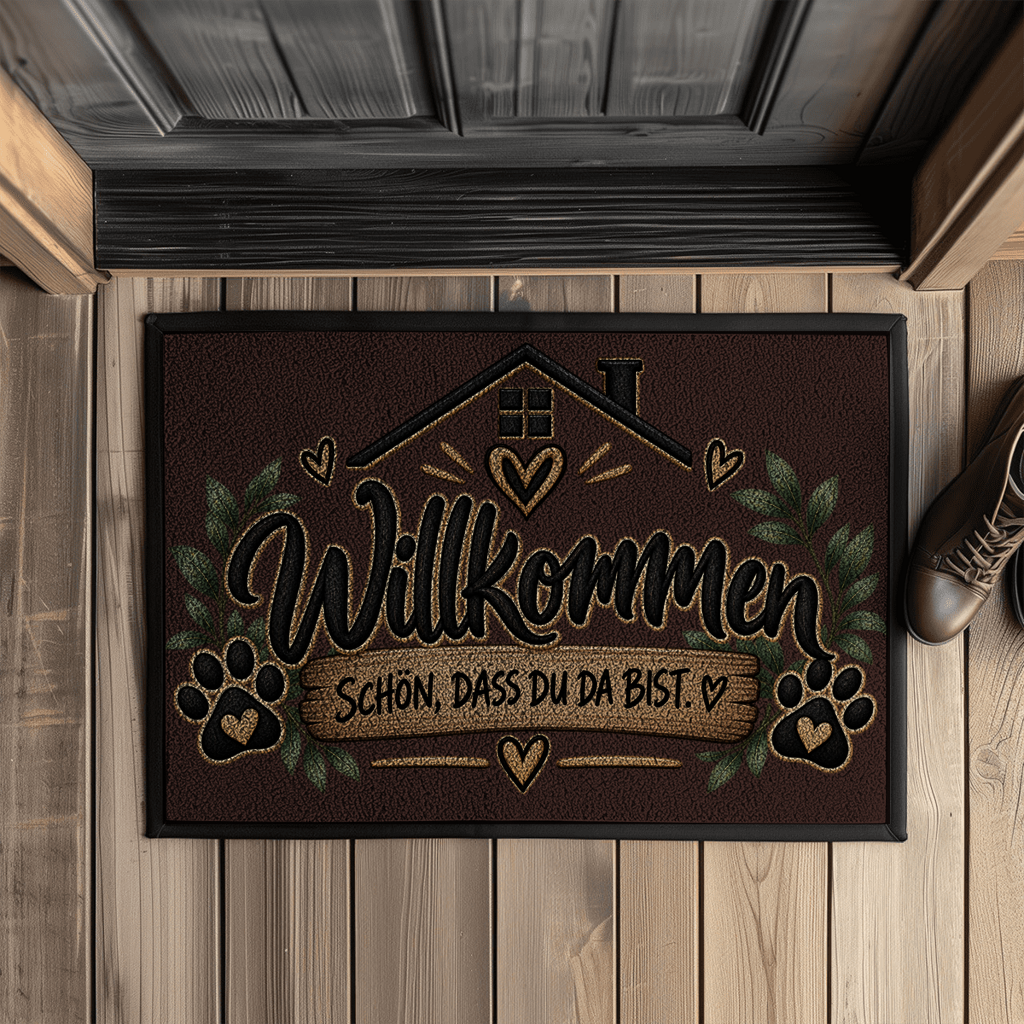 Fußmatte „Willkommen – Schön, dass du da bist“ mit Pfoten