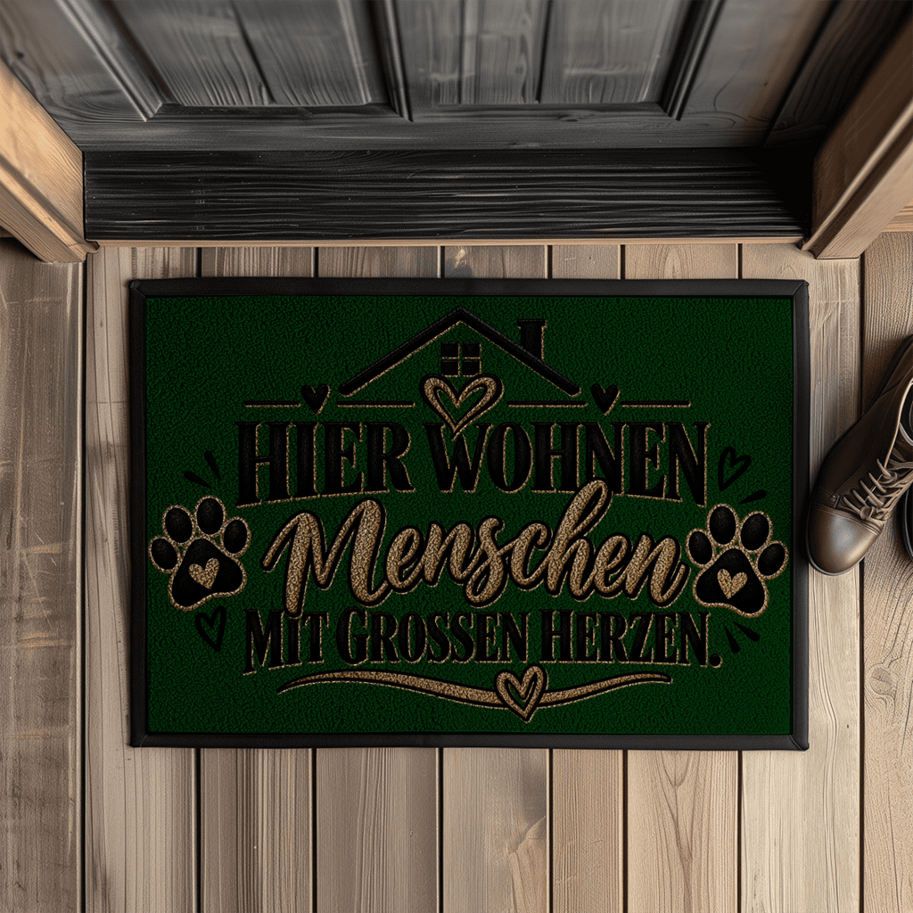 Fußmatte „Hier wohnen Menschen mit großen Herzen“ mit Pfoten