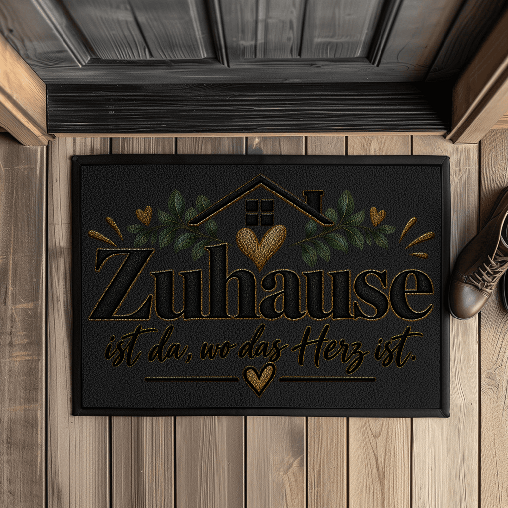 Fußmatte „Zuhause ist da, wo das Herz ist“ mit Gummirand