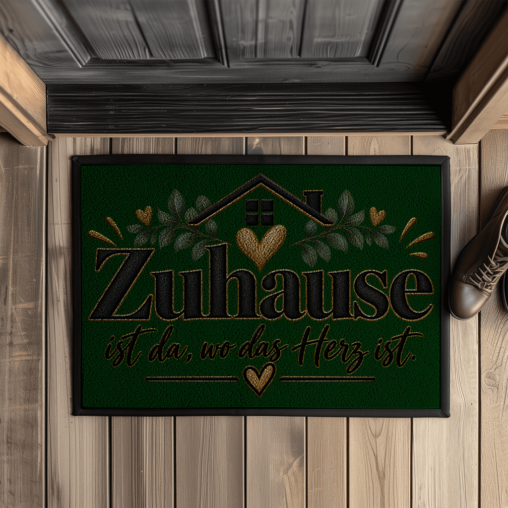 Fußmatte „Zuhause ist da, wo das Herz ist“ mit Gummirand