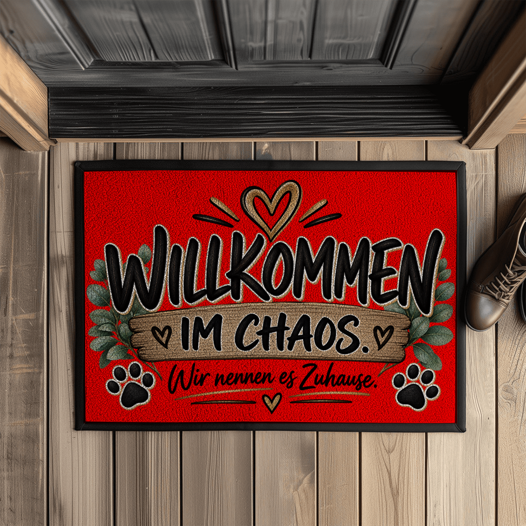 Fußmatte „Willkommen im Chaos – Wir nennen es Zuhause“ mit Pfoten