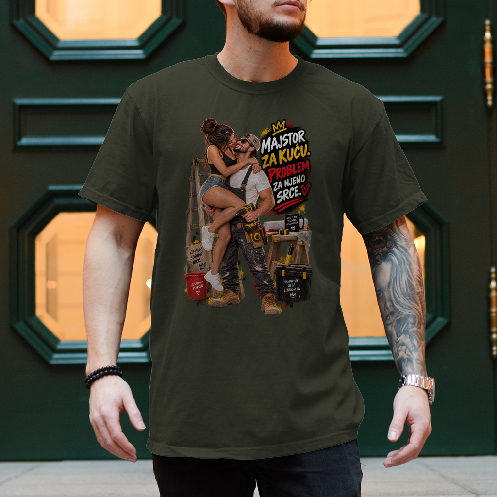 Herren T-Shirt Bauarbeiter – Majstor za kuću, problem za njeno srce