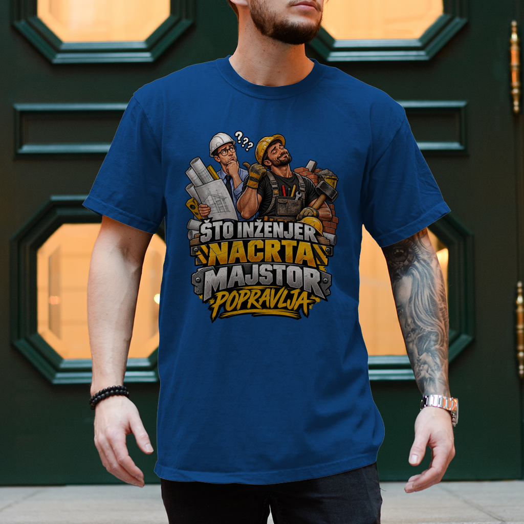Herren T-Shirt Bauarbeiter – Što inženjer nacrta, majstor popravlja