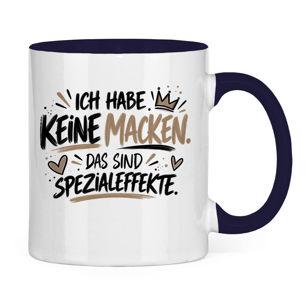 Lustige Tasse „Ich habe keine Macken – das sind Spezialeffekte“ – Spruchtasse