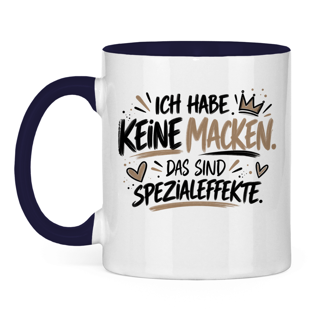 Lustige Tasse „Ich habe keine Macken – das sind Spezialeffekte“ – Spruchtasse