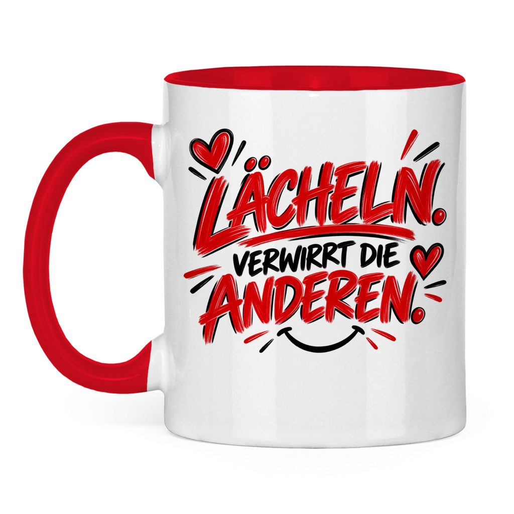 Tasse „Lächeln verwirrt die anderen“ – Lustige Spruchtasse mit Humor