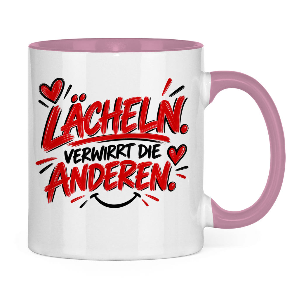 Tasse „Lächeln verwirrt die anderen“ – Lustige Spruchtasse mit Humor