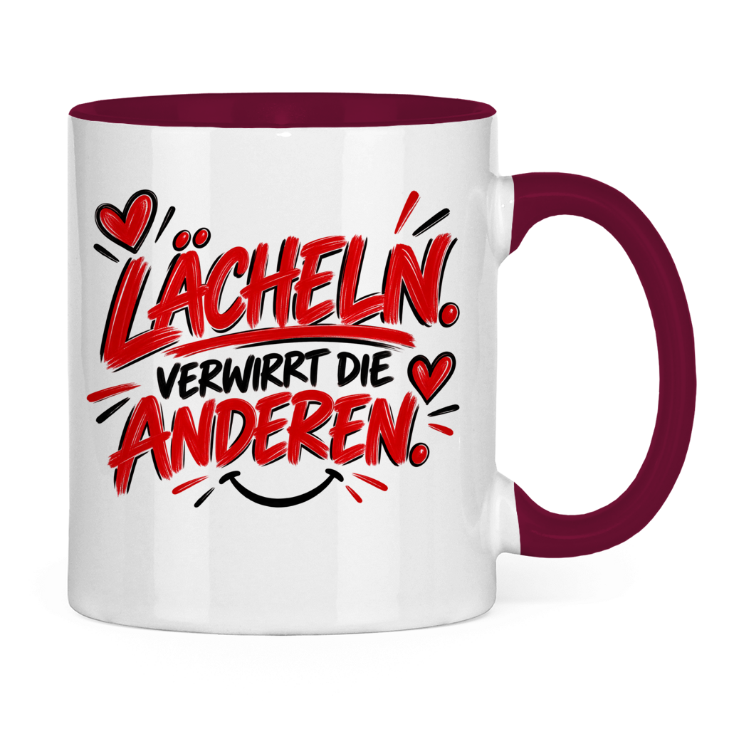 Tasse „Lächeln verwirrt die anderen“ – Lustige Spruchtasse mit Humor