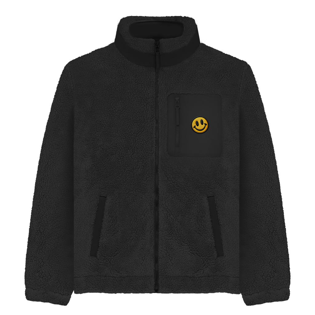 Sherpa Jacke Smiley – Unisex Fleece Jacke mit Motiv | Cozy & Warm