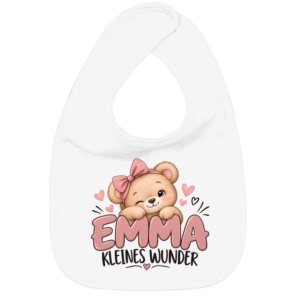 Baby Lätzchen „Emma – Kleines Wunder“ | Süßer Teddybär mit Schleife