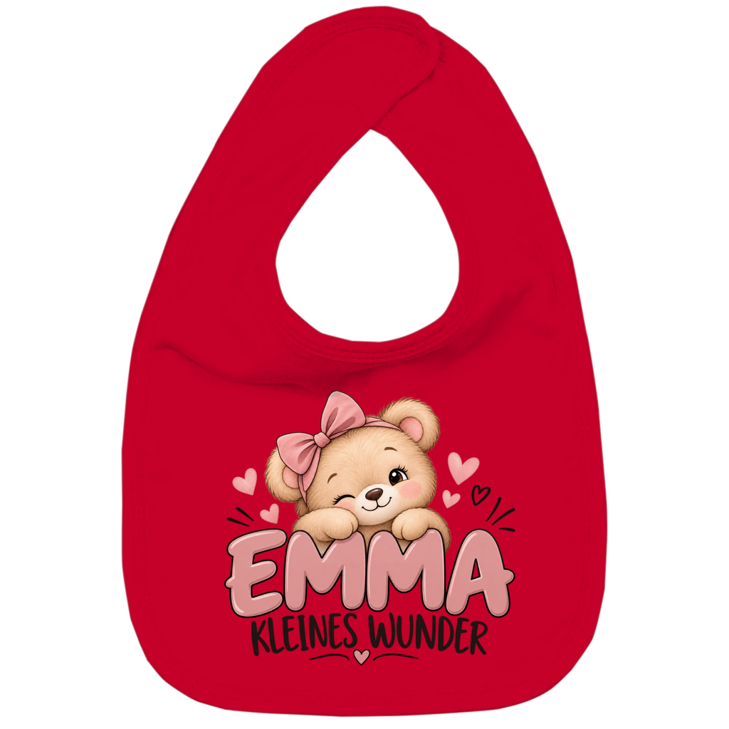 Baby Lätzchen „Emma – Kleines Wunder“ | Süßer Teddybär mit Schleife