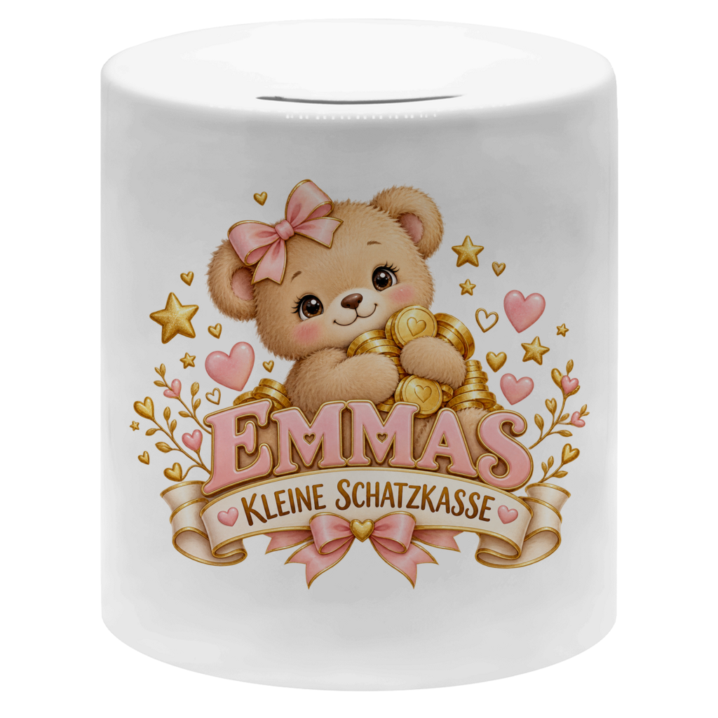 Spardose Emma – Emmas kleine Schatzkasse | Süßes Teddybär Geschenk für Kinder