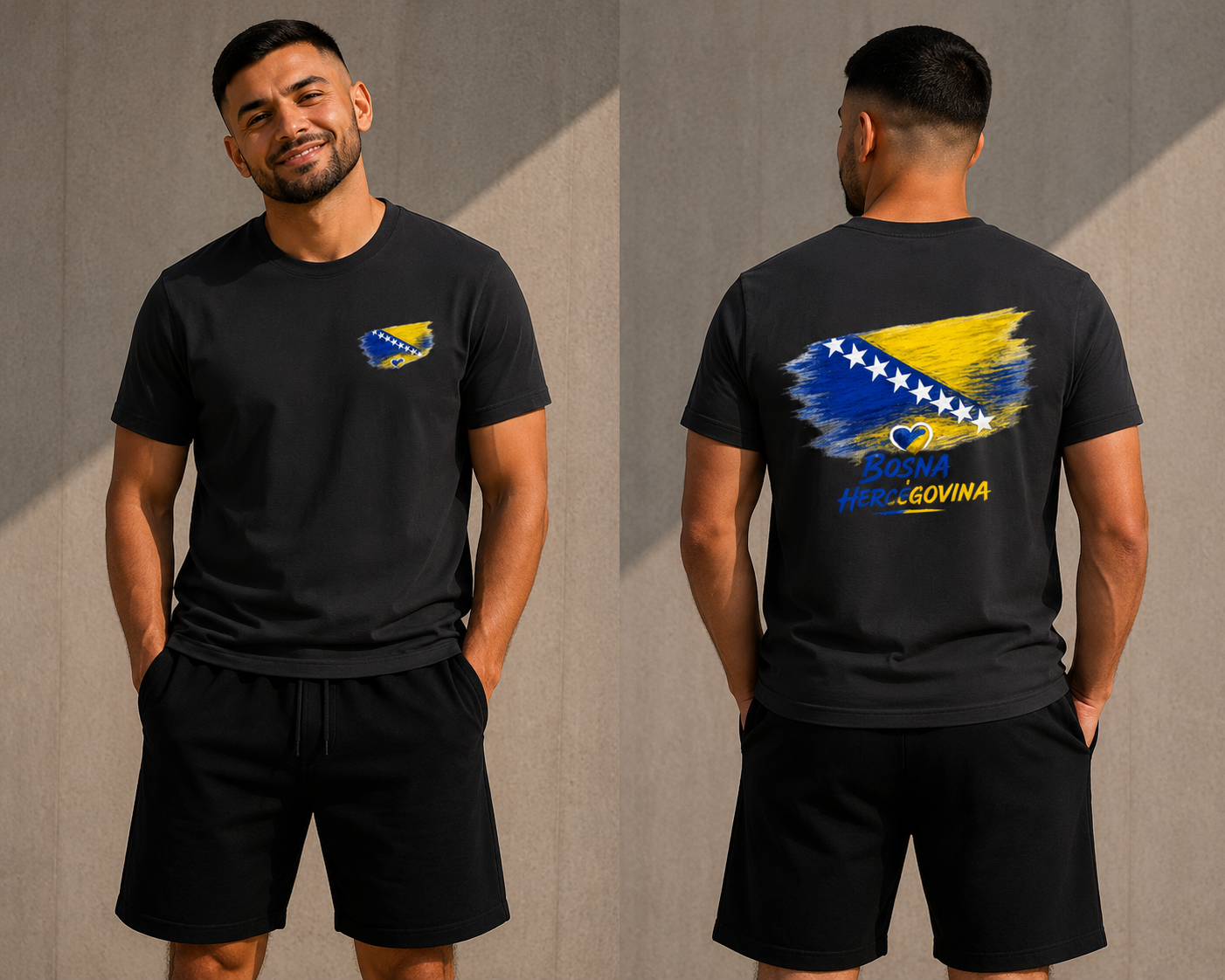 Herren Heavy Cotton T-Shirt Bosnien Flagge Herz