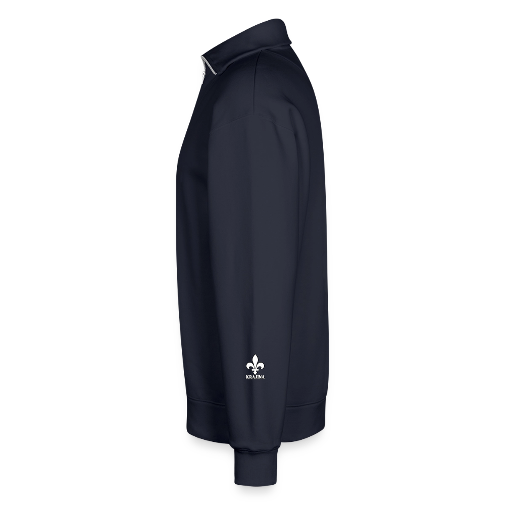KRAJINA Premium Half-Zip Hoodie – Bosnische Lilie auf Brust & Ärmeln | SPREAD - Navy