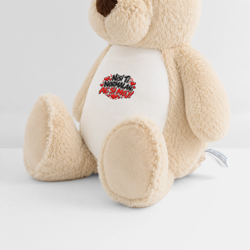 Nisi ti normalan al si moj Kuschelteddy 32 cm mit Herz-Design - Weiß/Mittelbraun