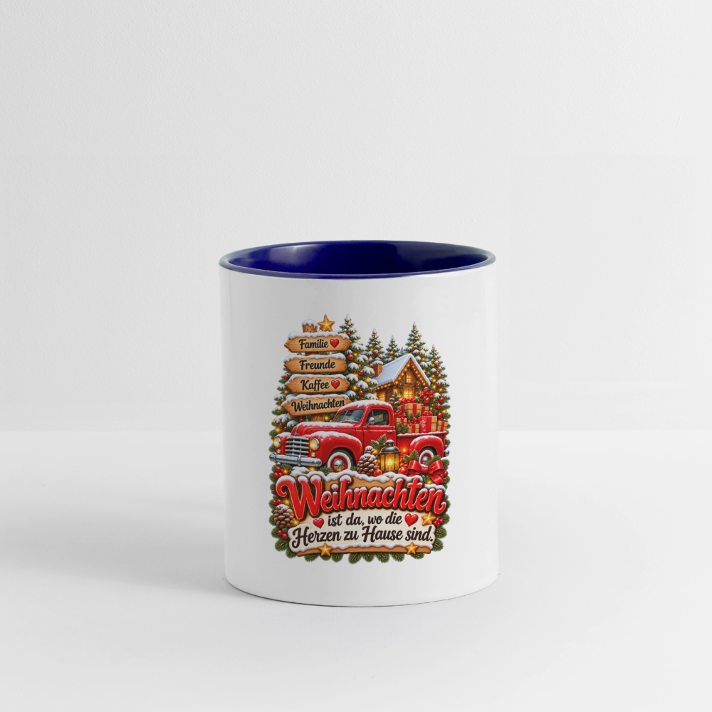 Weihnachtstasse 🎄 Weihnachten ist da, wo die Herzen zu Hause sind – 325 ml - Weiß/Kobaltblau