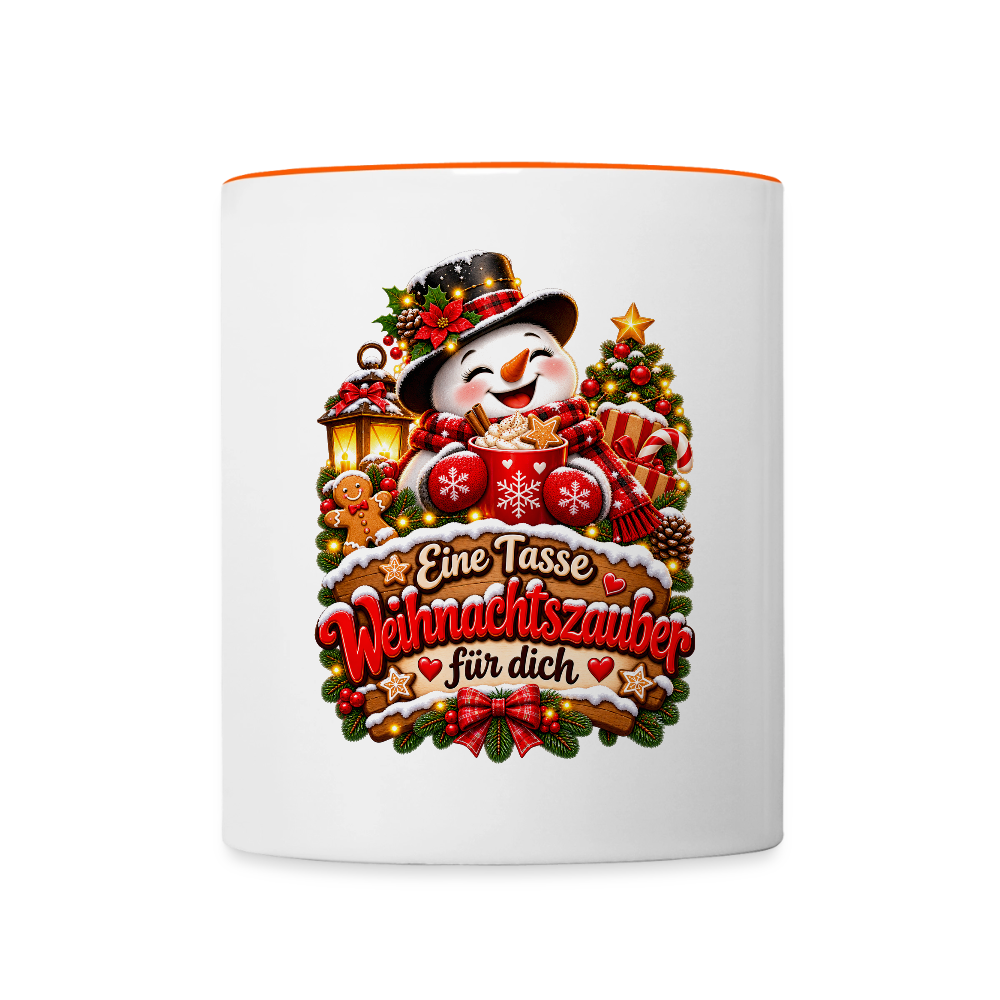 Weihnachtstasse ☃️ Eine Tasse Weihnachtszauber für dich – Schneemann Kaffeetasse 325 ml - Weiß/Orange