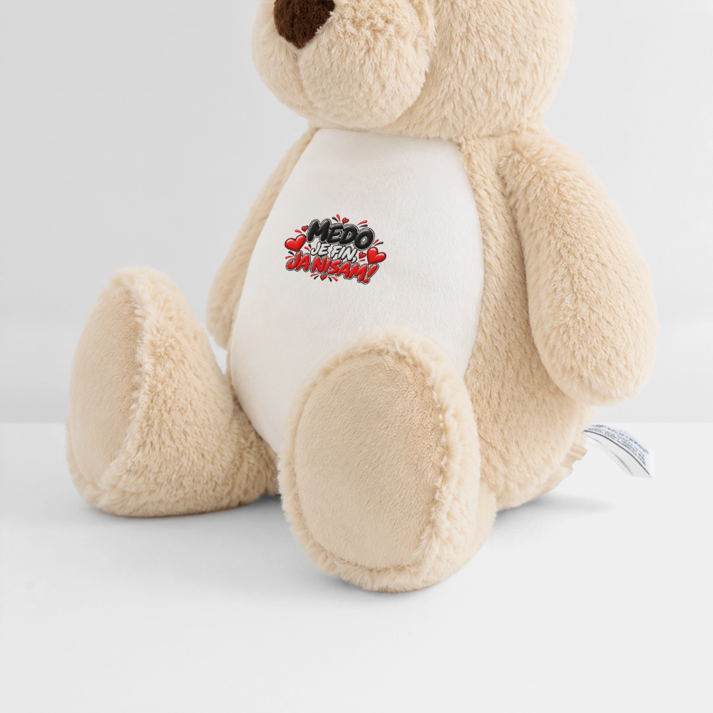 MEDO JE FIN, JA NISAM 😈🧸 – Großer Kuschelteddy 32 cm mit Balkan-Humor | Lustiges Geschenk - Weiß/Mittelbraun