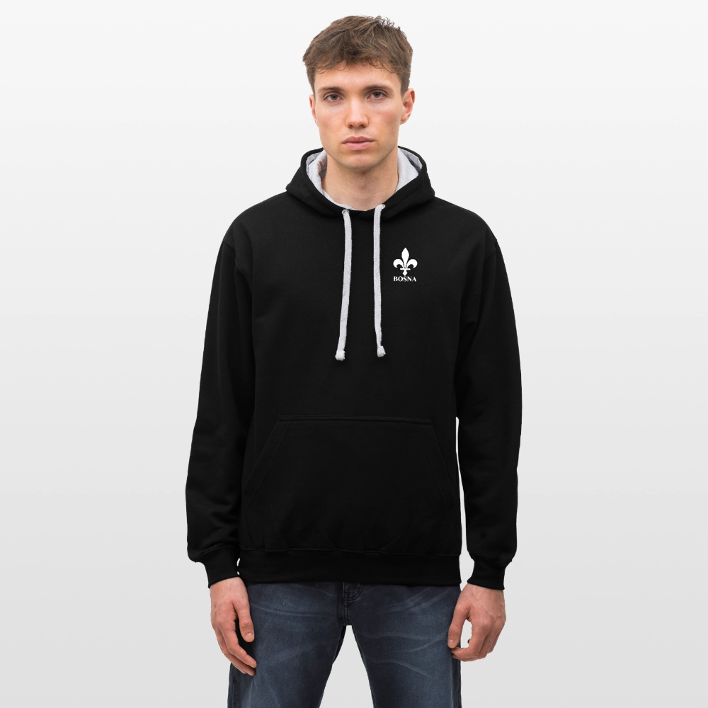 BOSNA Hoodie mit Lilie – AWDis Just Hoods Kontrast-Hoodie Unisex - Schwarz/Grau meliert