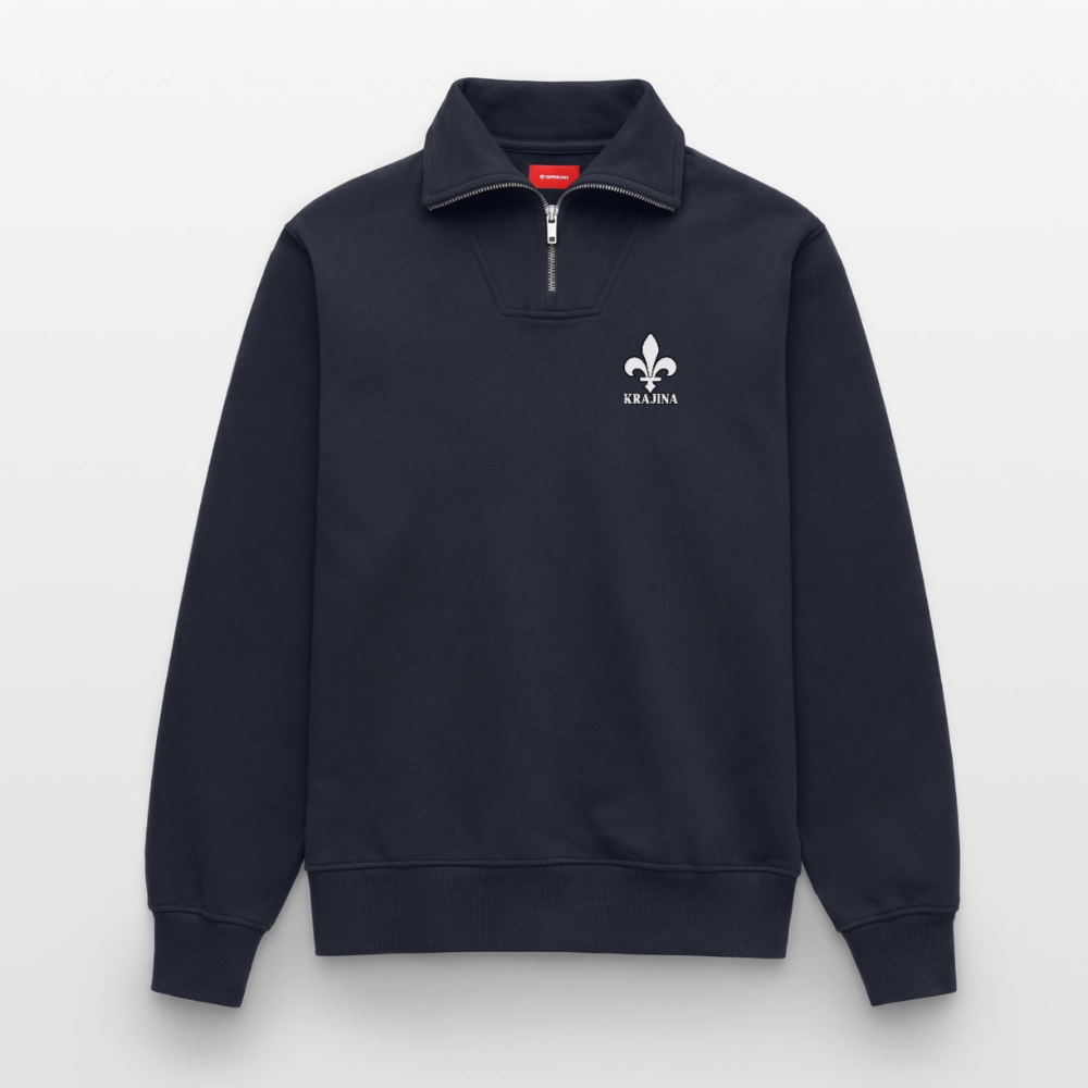 KRAJINA Premium Half-Zip Hoodie – Bosnische Lilie auf Brust & Ärmeln | SPREAD - Navy
