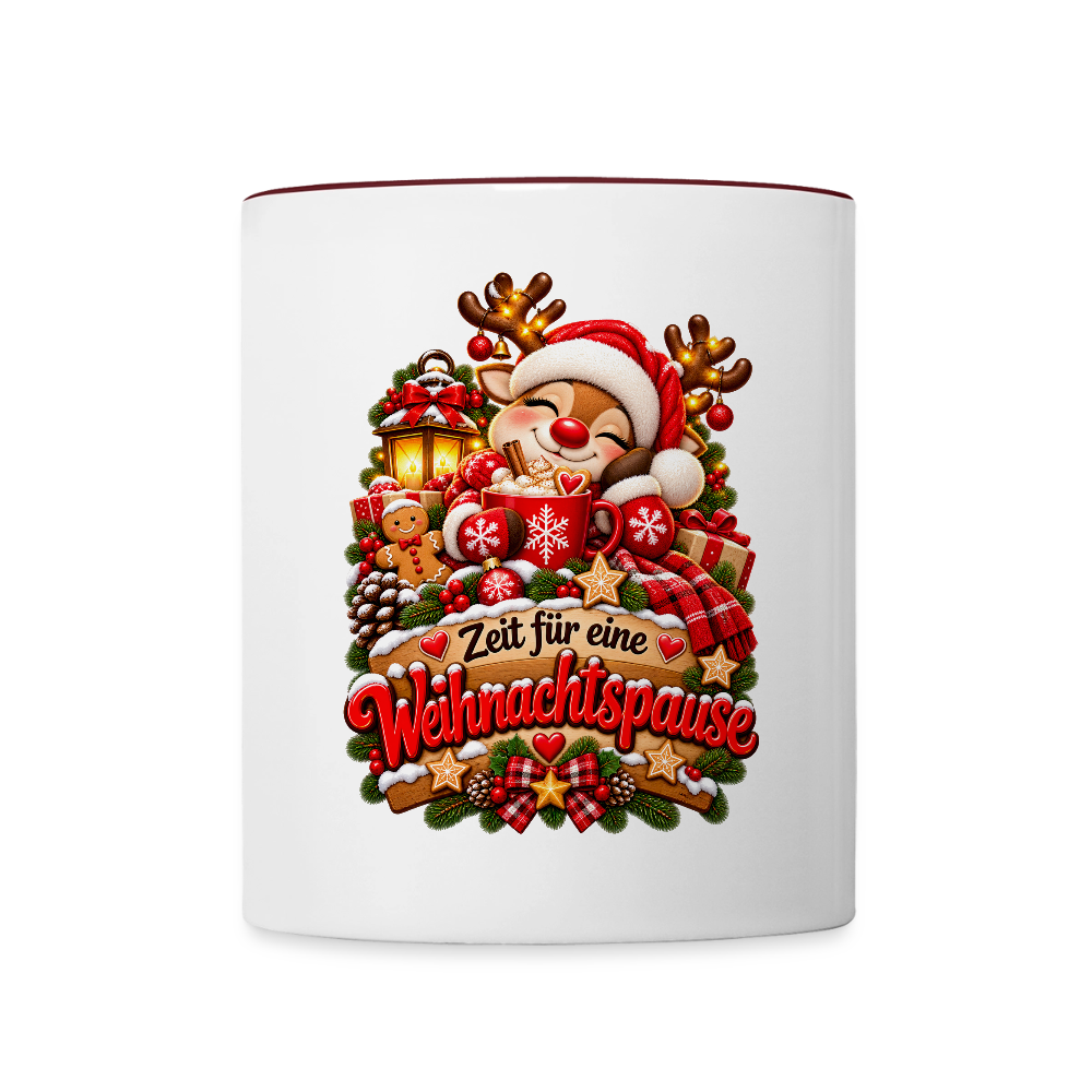 Weihnachtstasse 🎄 Zeit für eine Weihnachtspause – Rentier Kaffeetasse 325 ml - Weiß/Rotbraun