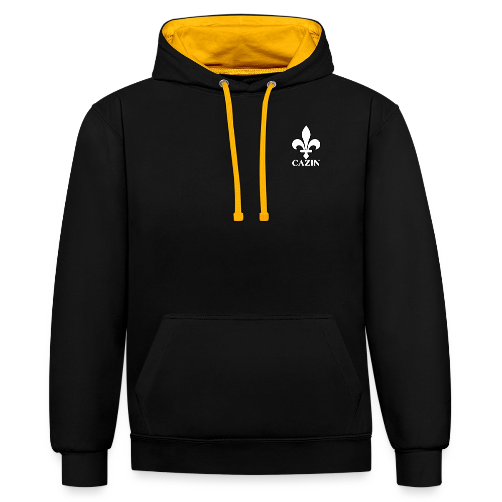 AWDis Just Hoods Kontrast-Hoodie Unisex – CAZIN mit bosnischer Lilie | Brustprint - Schwarz/Gold