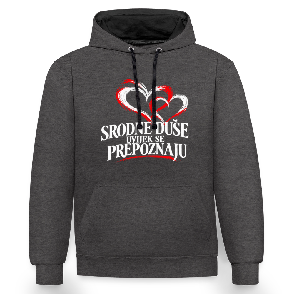 Kontrast-Hoodie - Srodne duse uvijek se prepoznaju - Anthrazit/Schwarz