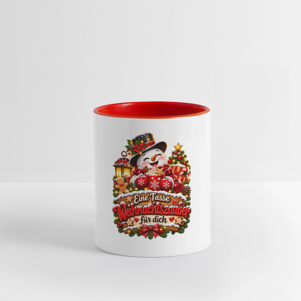Weihnachtstasse ☃️ Eine Tasse Weihnachtszauber für dich – Schneemann Kaffeetasse 325 ml - Weiß/Rot