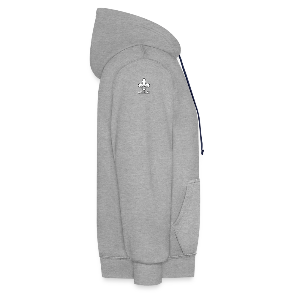 AWDis Just Hoods Kontrast-Hoodie Unisex – KRAJINA mit bosnischen Lilien | Brust- & Schulterprint - Grau meliert/Navy